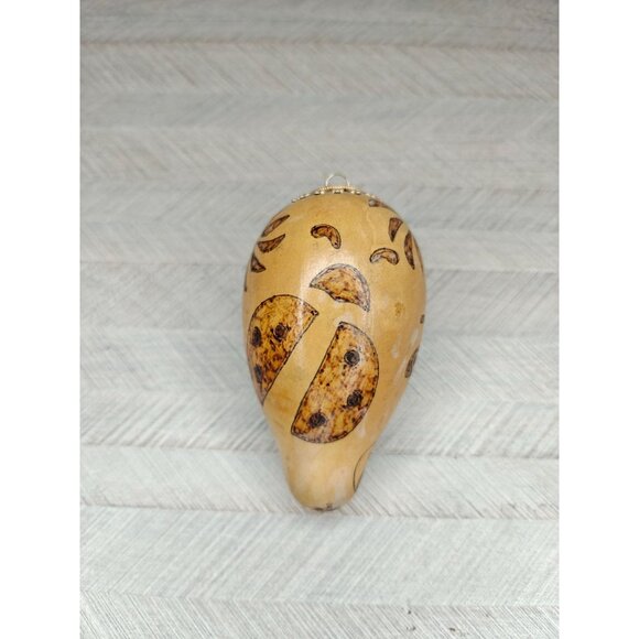 Handpainted Gourd Ornament Burned Etched Designs Butterfly Ladybug Hanging 4.5" - Picture 4 of 9